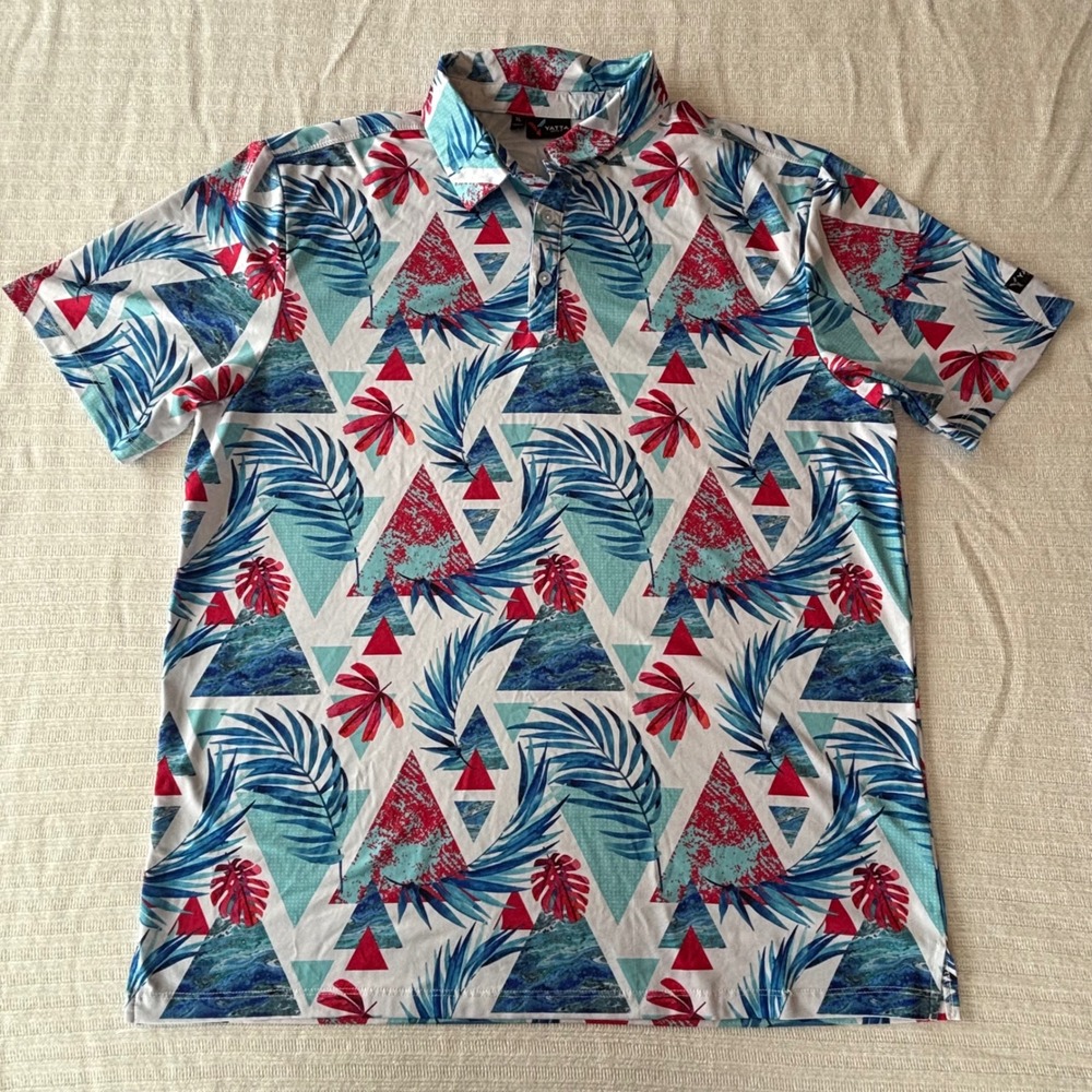 Yatta Golf Men's Vibe Maikai'i Performance Polo Floral Hawaiian Geometric XL